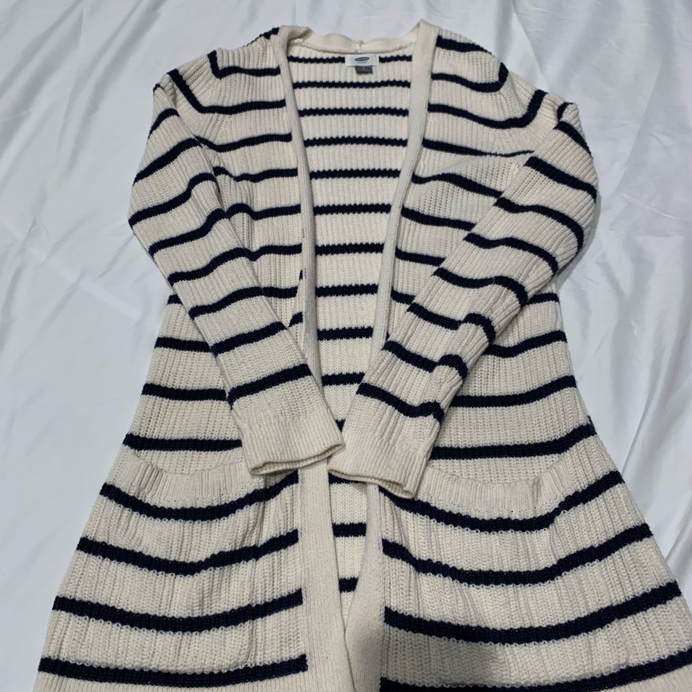 Old navy blue striped thigh length sweater